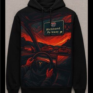 Black Graphic Hoodie with Road Design